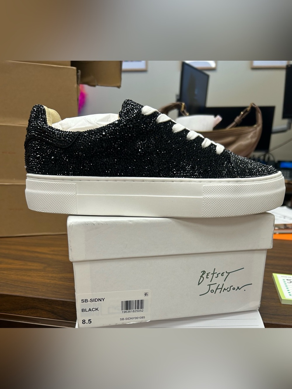 Betsey Johnson Sidny Black Rhinestone Platform Sneaker Black & White US 8.5